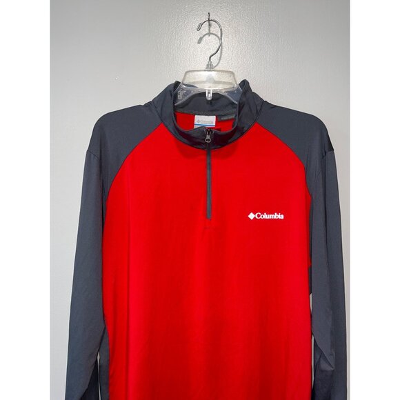Columbia Mens Long‎ Sleeve Quarter Zip Shirt Pullover Omni Wick Large Red Grey - Picture 2 of 7